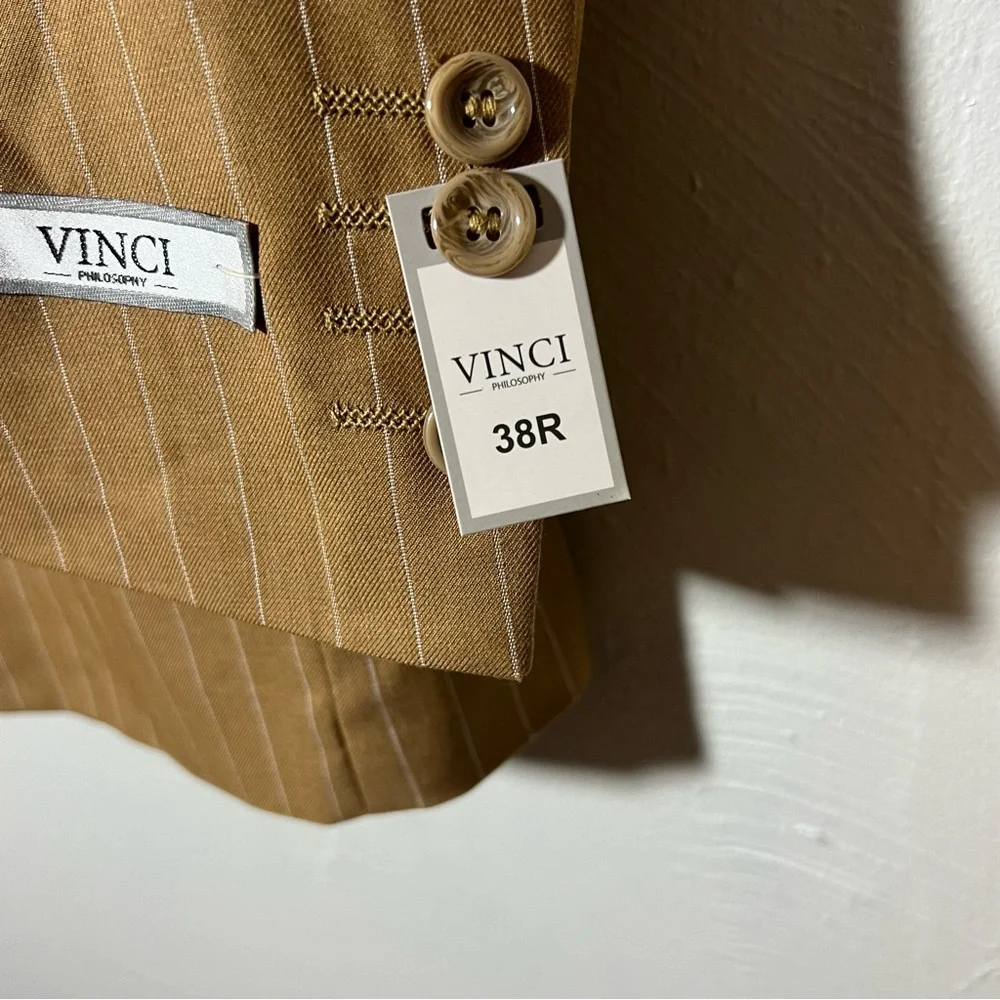 Vinci Philosophy Mens 38r Sport Coat Jacket New Camel Pinstripe
